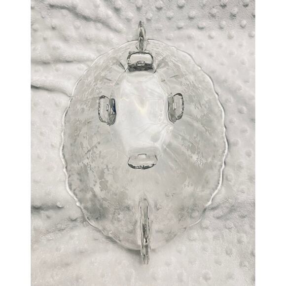 Vintage Fostoria Baroque Shaped, Handled, Footed, Scalloped, Chintz Etched Bowl - Picture 2 of 5